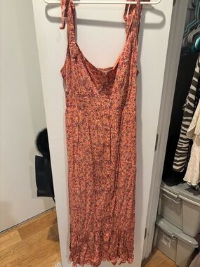 J. Crew Coral Floral Tie-Shoulder Maxi Dress